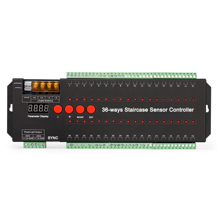 DC5/12/24V 800 Pixels Max 36 Channels Human Body Sensor Smart LED Stair Lights Controller DC5/12/24V 800 Pixels Max 36 Channels Human Body Sensor Smart LED Stair Lights Controller